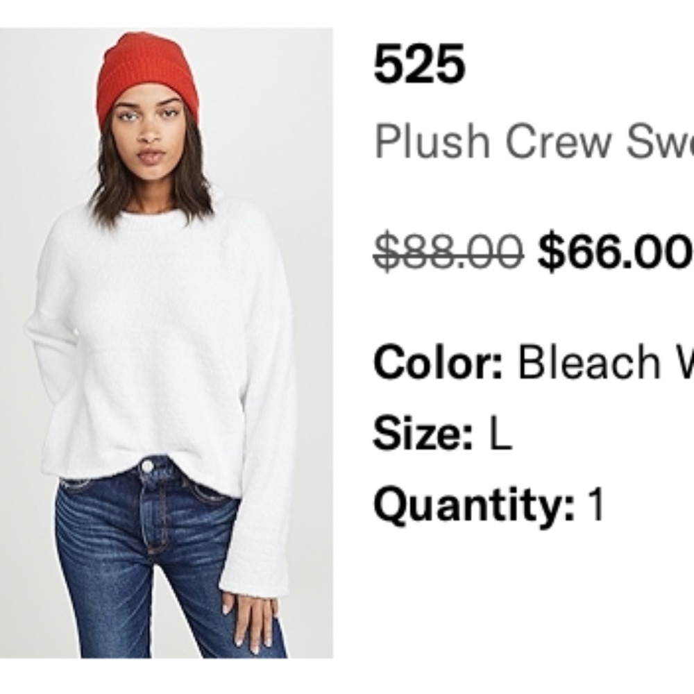 525 America - White Plush Crew Long Sleeve Sweater, Size L